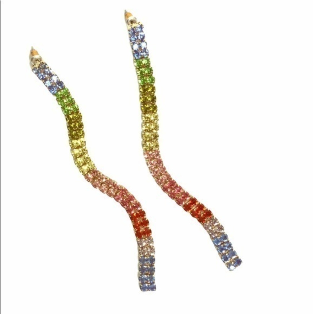 Multicolored‎ colors rainbow long statement earrings pride